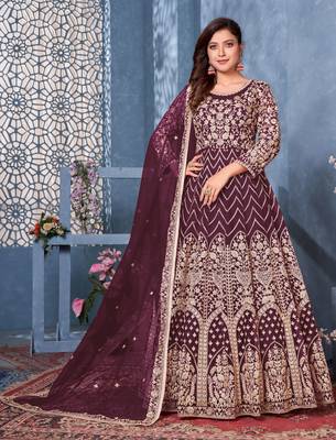 Purple embroidered net salwar 2