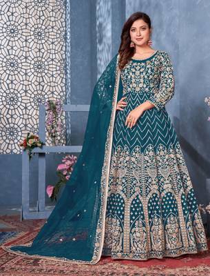 Blue embroidered net salwar 2