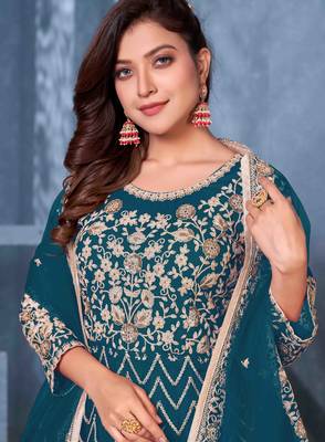 Blue embroidered net salwar 4