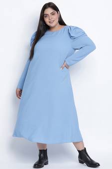 Dolphin Poly Dobby blue plus size dress