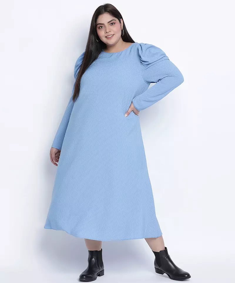 Dolphin Poly Dobby blue plus size dress