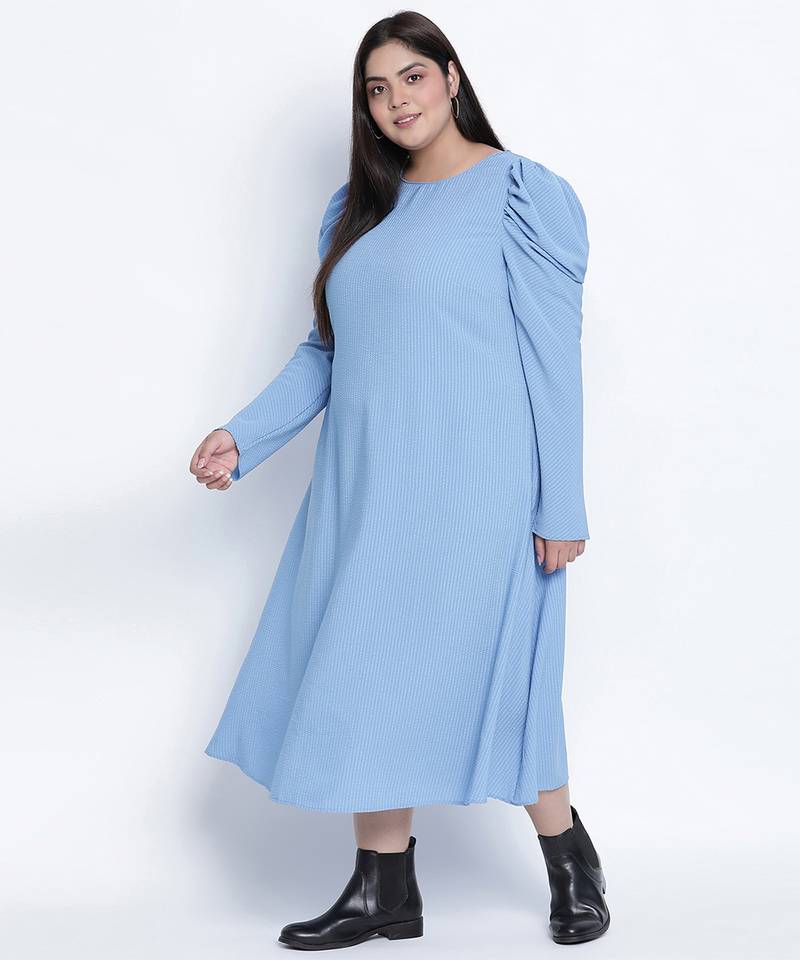 Dolphin Poly Dobby blue plus size dress