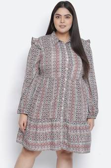 Cantallic geometric print button-down plus size dress