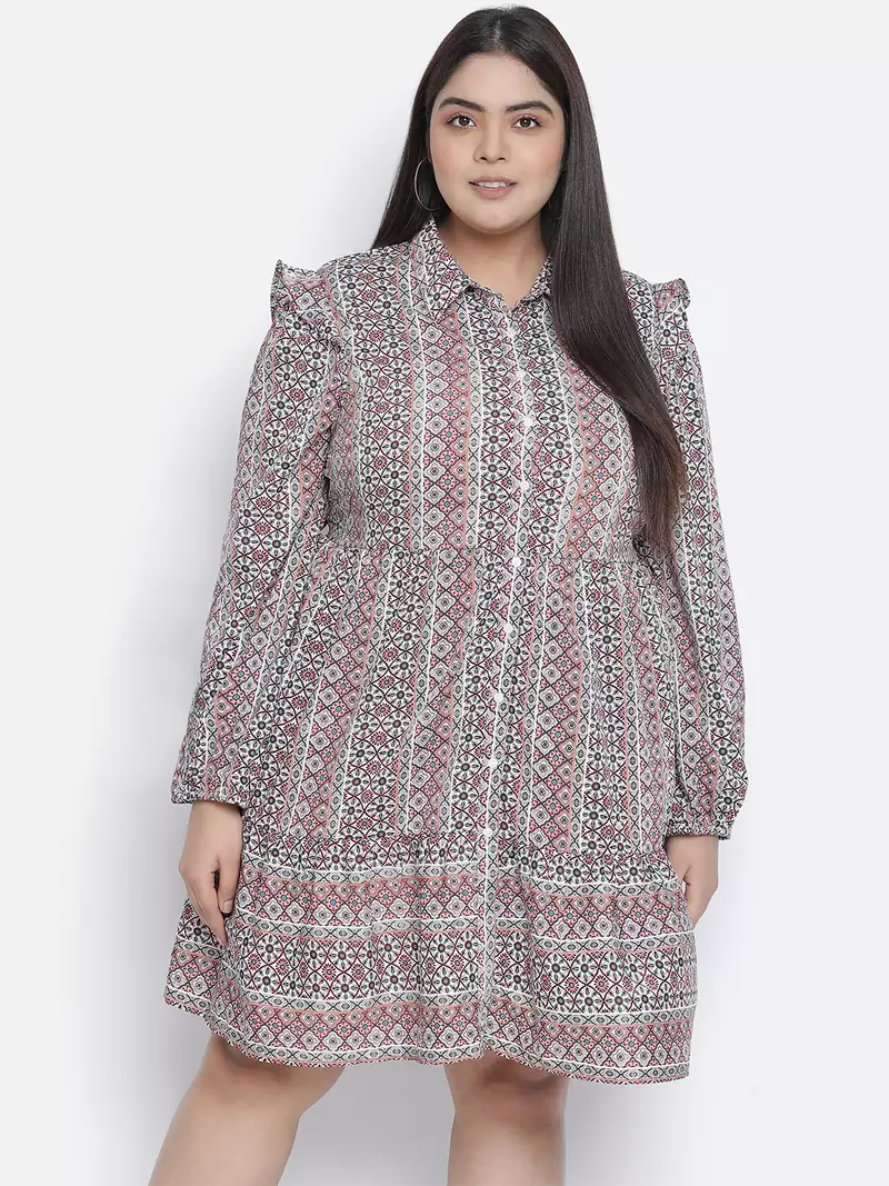 Cantallic geometric print button-down plus size dress