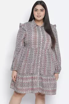 Cantallic geometric print button-down plus size dress