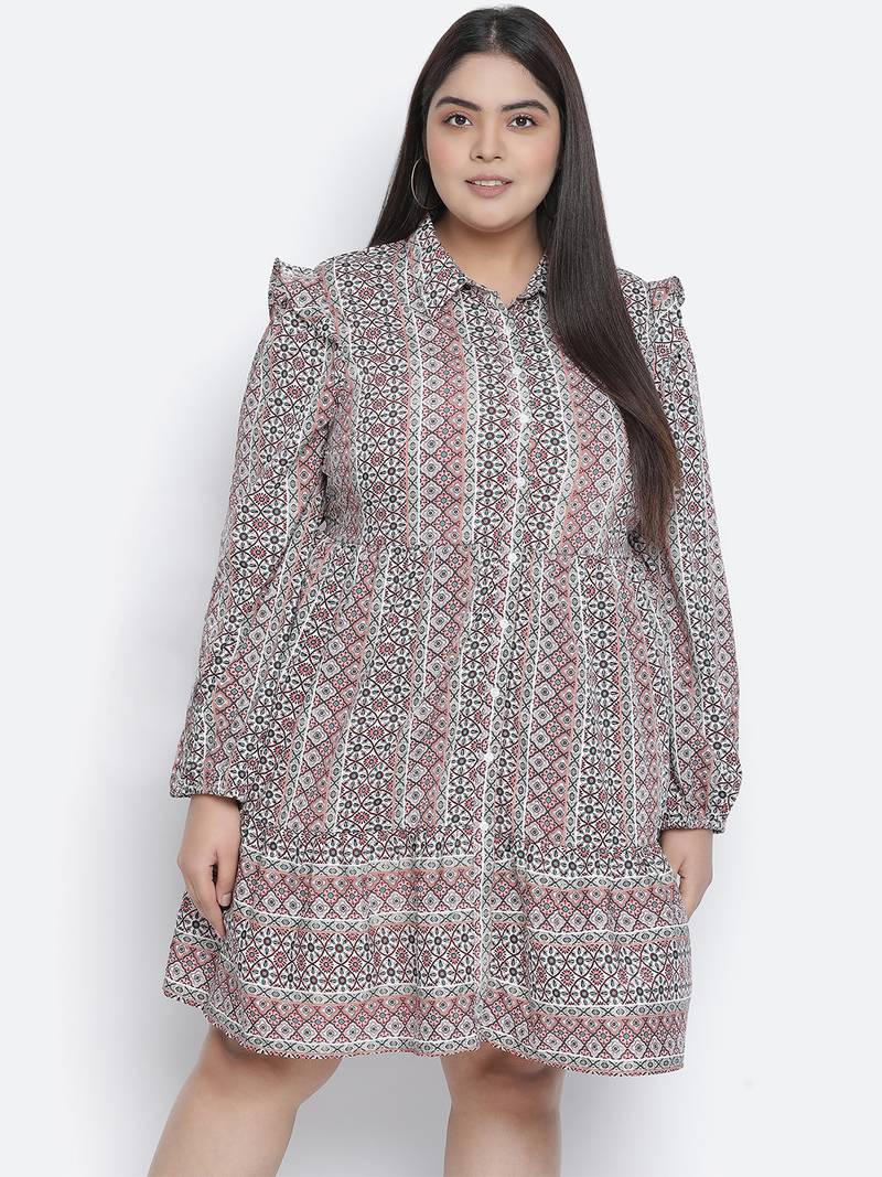 Cantallic geometric print button-down plus size dress