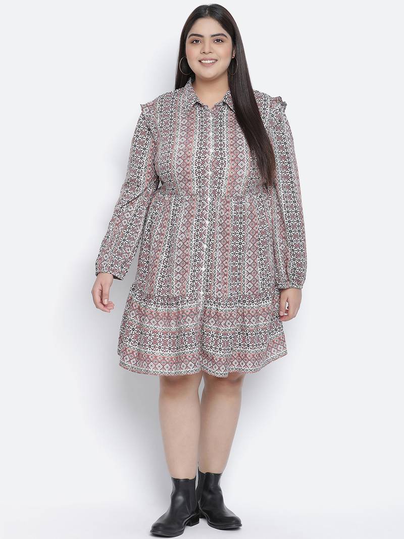 Cantallic geometric print button-down plus size dress