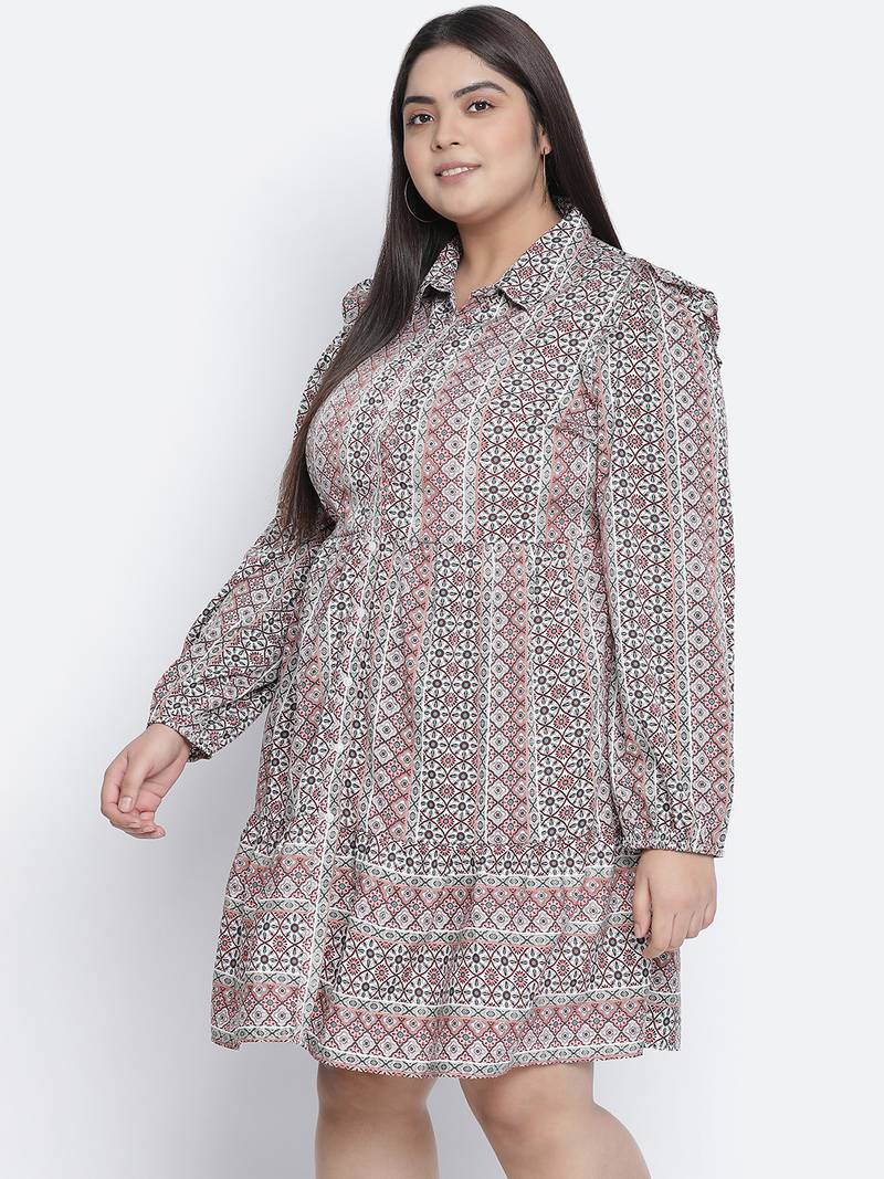 Cantallic geometric print button-down plus size dress