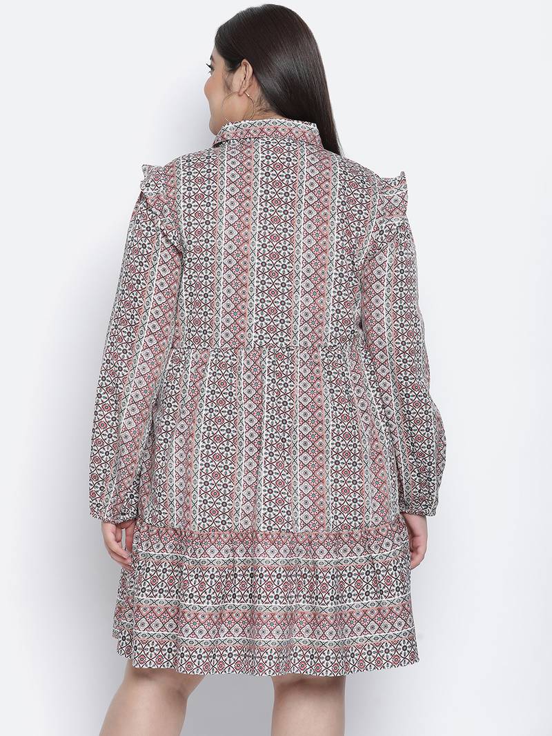 Cantallic geometric print button-down plus size dress