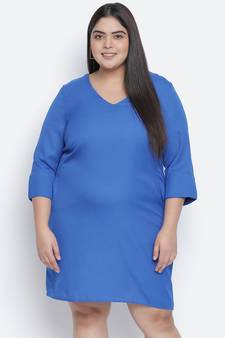 Dolphin solid blue plus size women dress