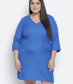 Dolphin solid blue plus size women dress