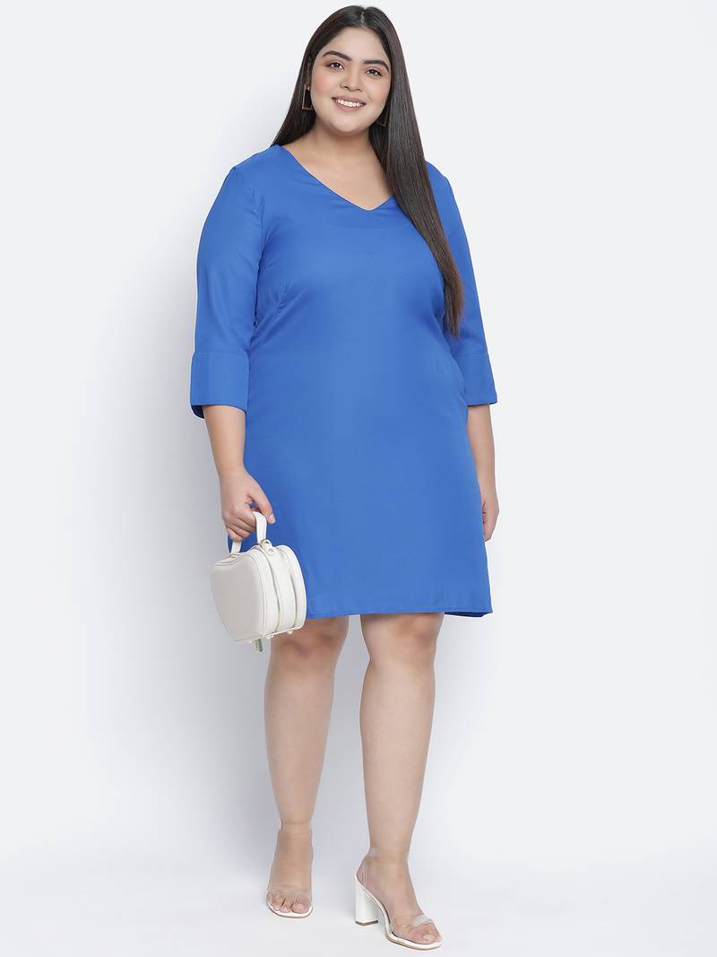 Dolphin solid blue plus size women dress