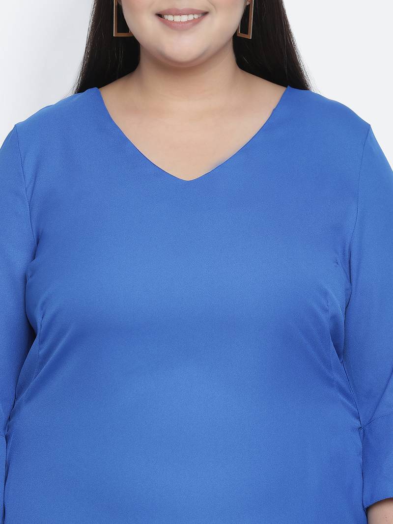 Dolphin solid blue plus size women dress