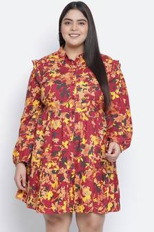 Floral bud button-down plus size dress