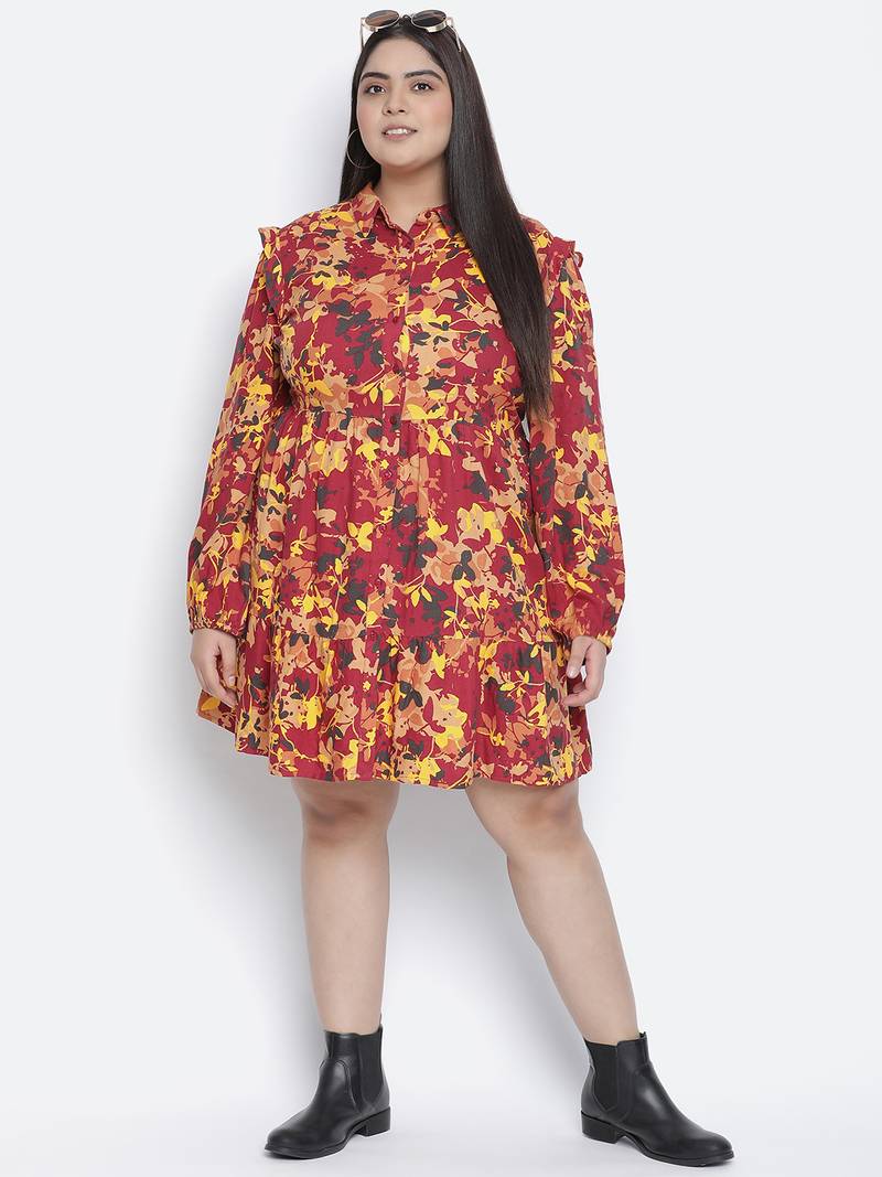 Floral bud button-down plus size dress