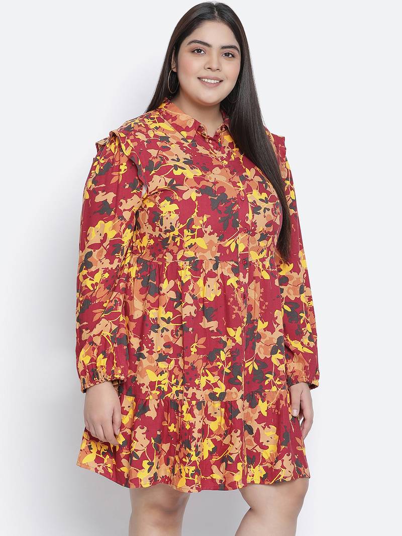 Floral bud button-down plus size dress