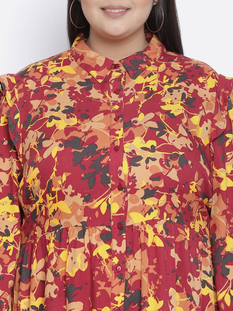 Floral bud button-down plus size dress