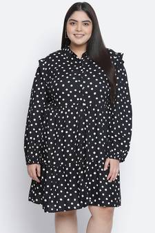 Fly High polka print button down plus size women dress