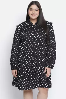 Fly High polka print button down plus size women dress