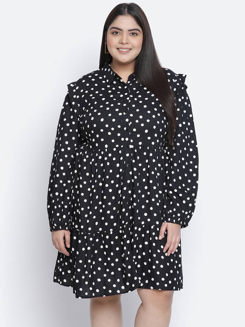 Fly High polka print button down plus size women dress