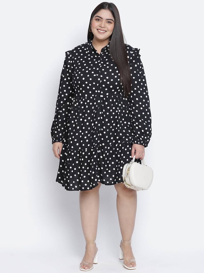 Fly High polka print button down plus size women dress