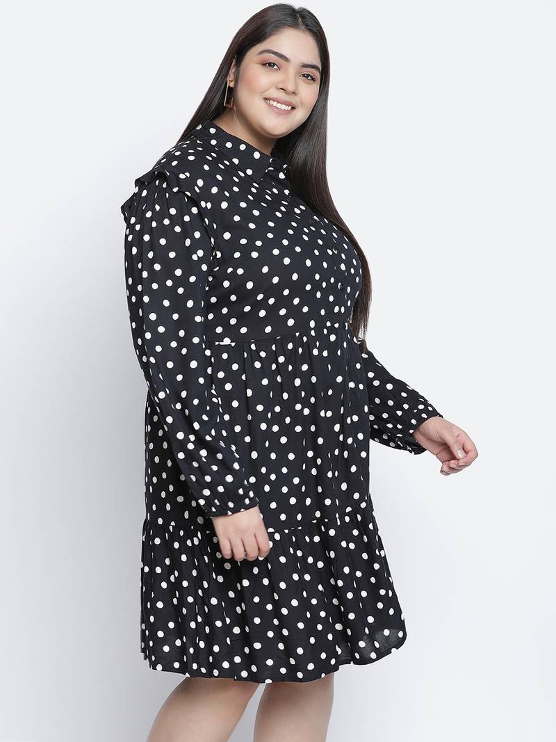 Fly High polka print button down plus size women dress