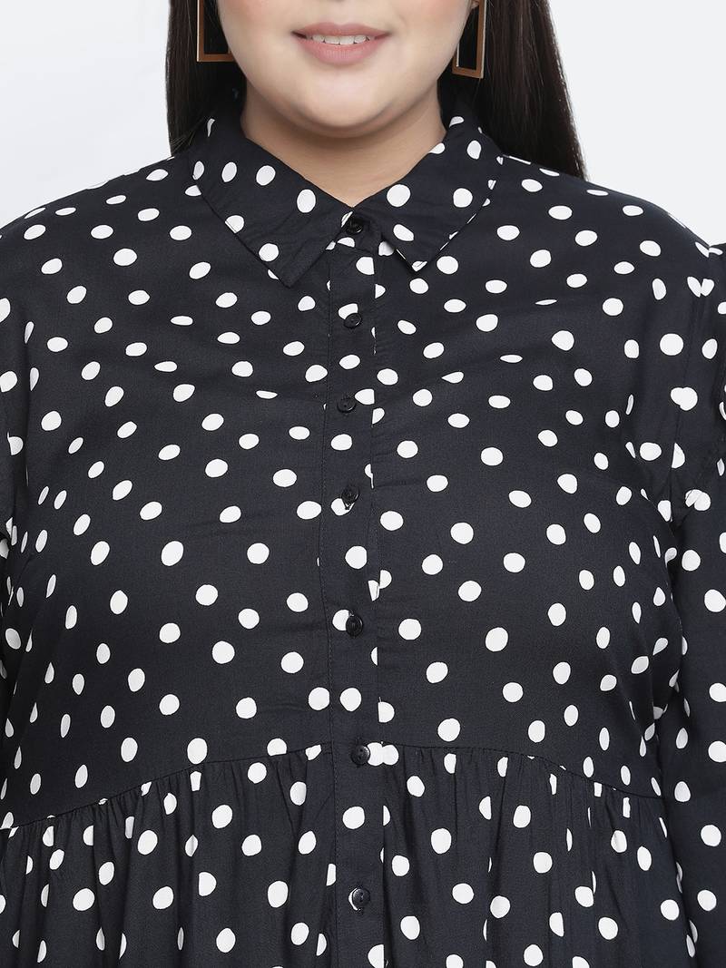 Fly High polka print button down plus size women dress