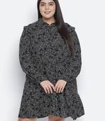 Jabllic black floral printv button down plus size dress
