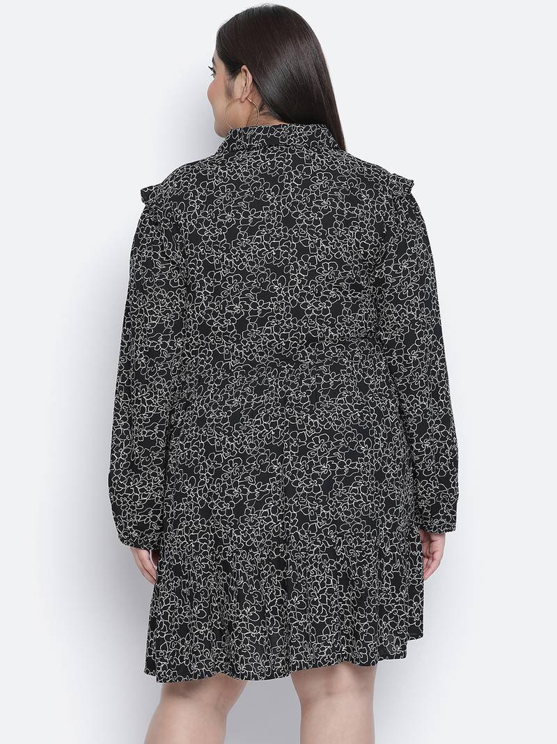 Jabllic black floral printv button down plus size dress