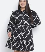 Lavish black check print button-down plus size dress