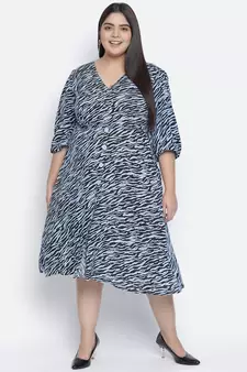Lazzing Blue animal print button- down plus size women dress