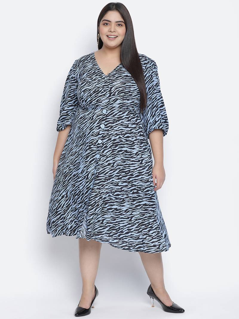 Lazzing Blue animal print button- down plus size women dress