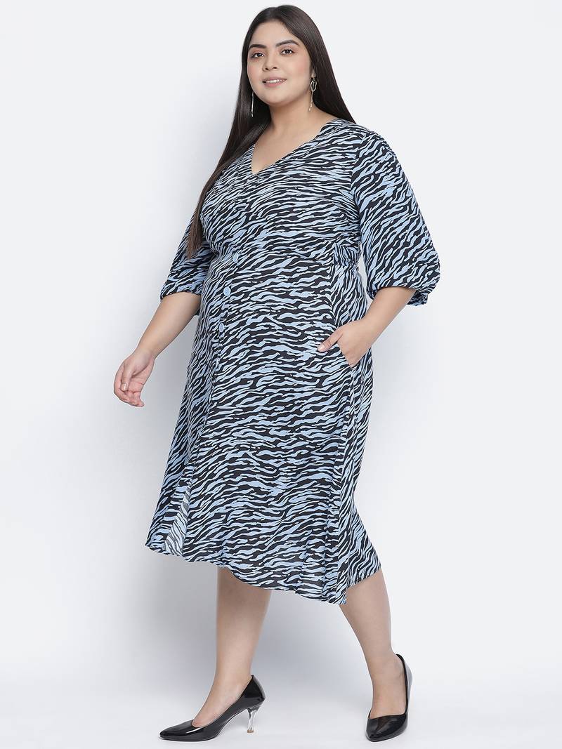 Lazzing Blue animal print button- down plus size women dress