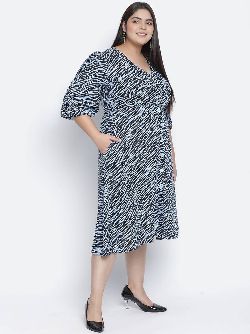 Lazzing Blue animal print button- down plus size women dress