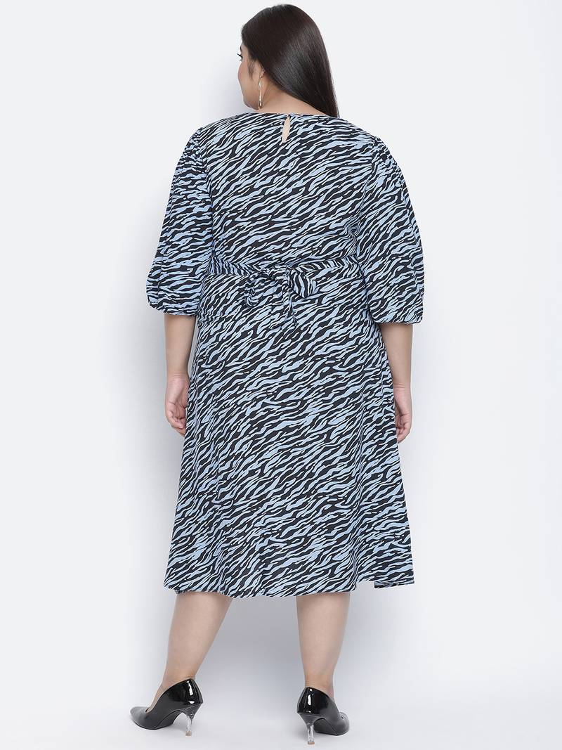 Lazzing Blue animal print button- down plus size women dress