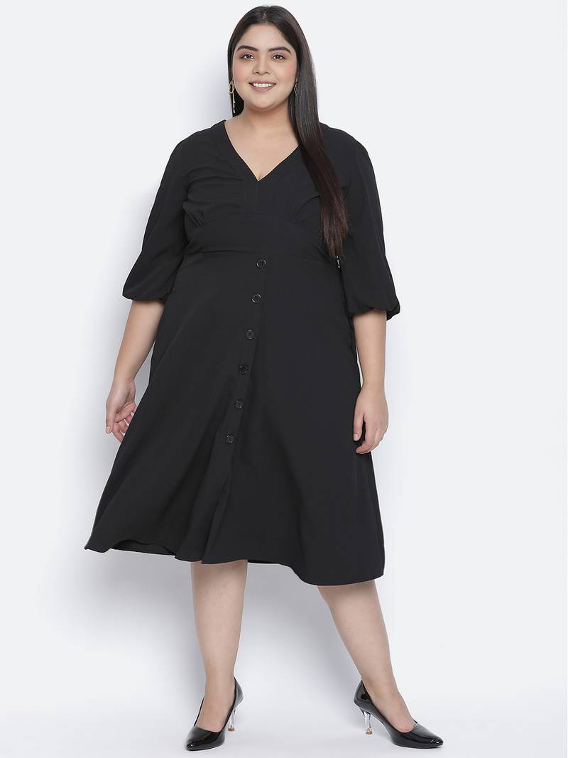 Paradise  solid black plus size women dress