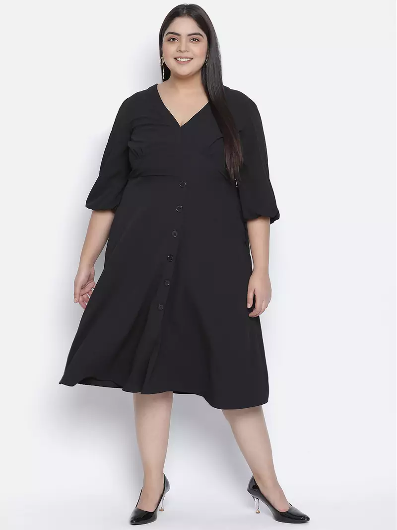 Paradise  solid black plus size women dress