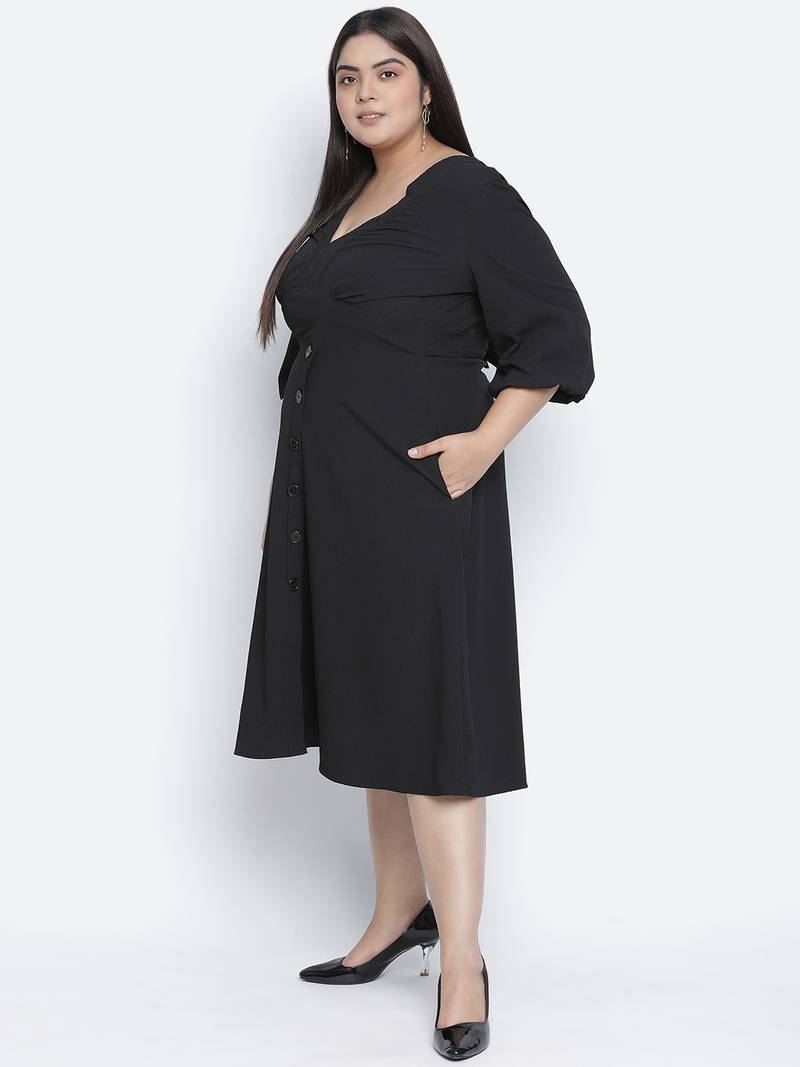 Paradise  solid black plus size women dress