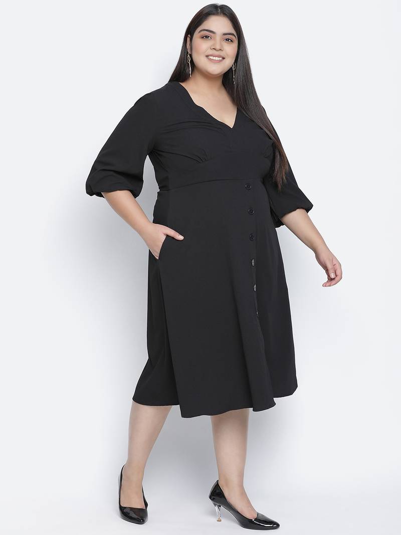 Paradise  solid black plus size women dress