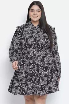 Precious floral print button-down plus size women dress