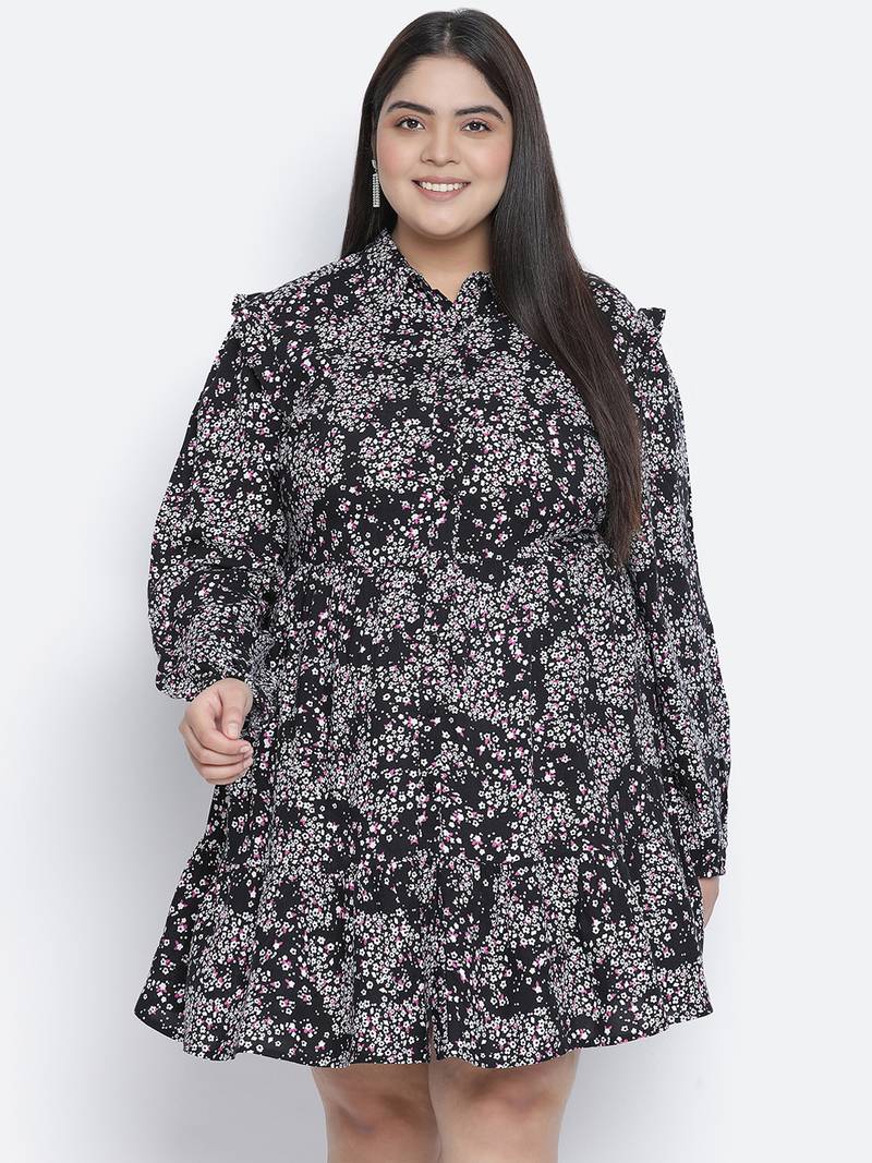 Precious floral print button-down plus size women dress