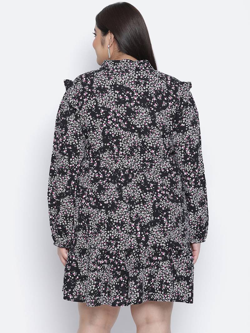 Precious floral print button-down plus size women dress