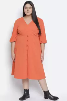 Razzing solid orange plus size women dress.