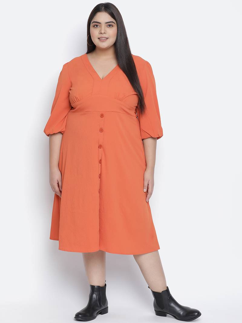 Razzing solid orange plus size women dress.