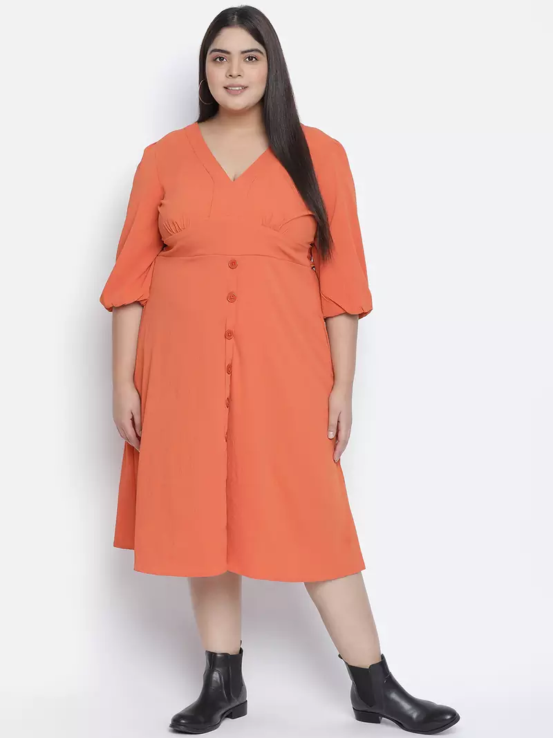 Razzing solid orange plus size women dress.