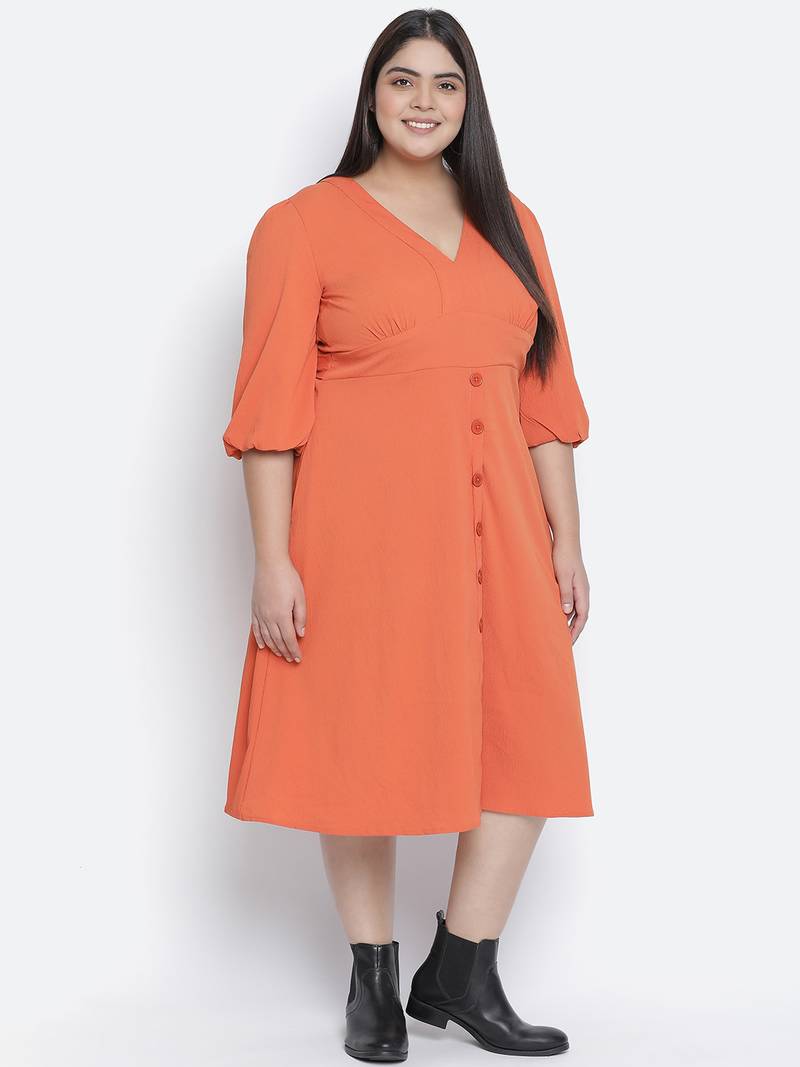 Razzing solid orange plus size women dress.