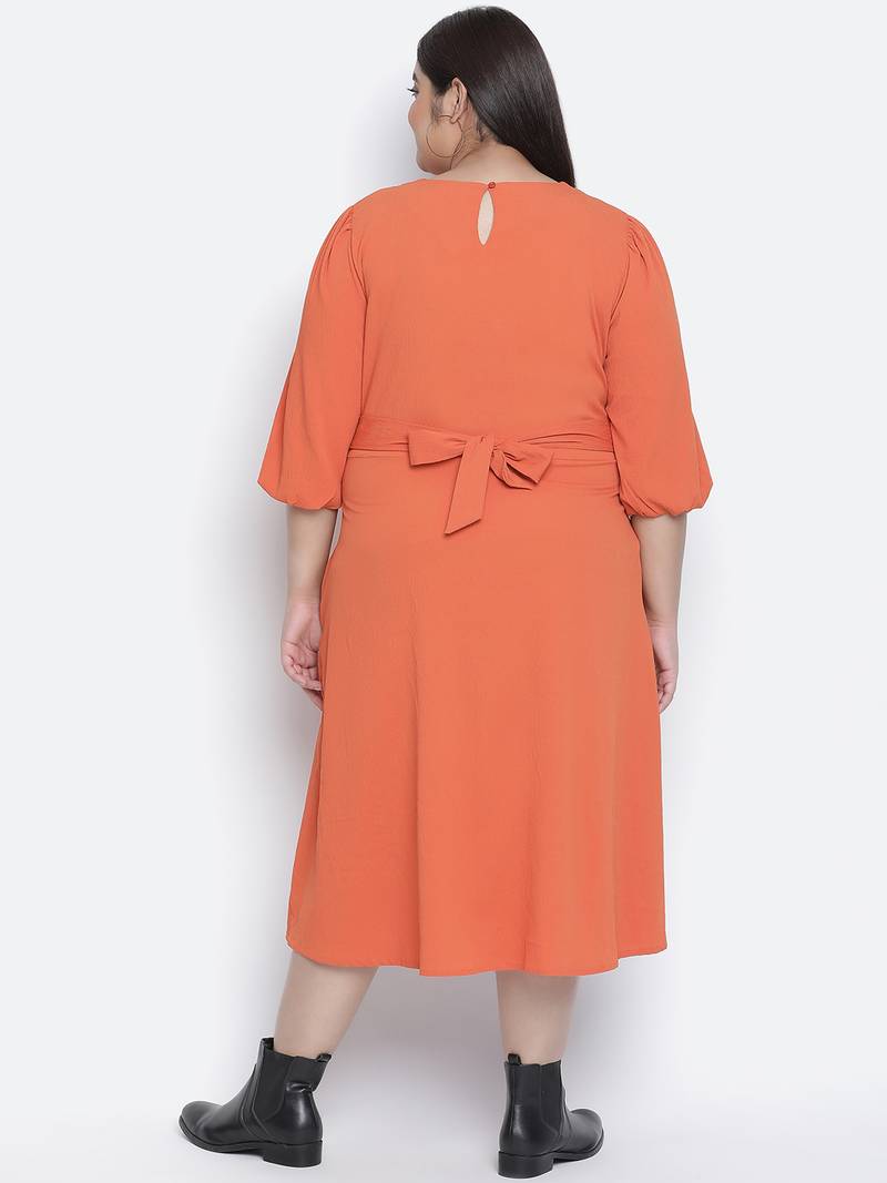 Razzing solid orange plus size women dress.