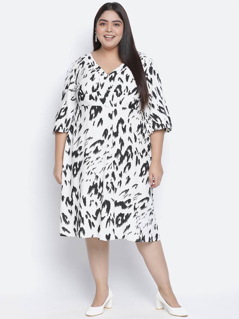Tizzy white animal print plus size women dress