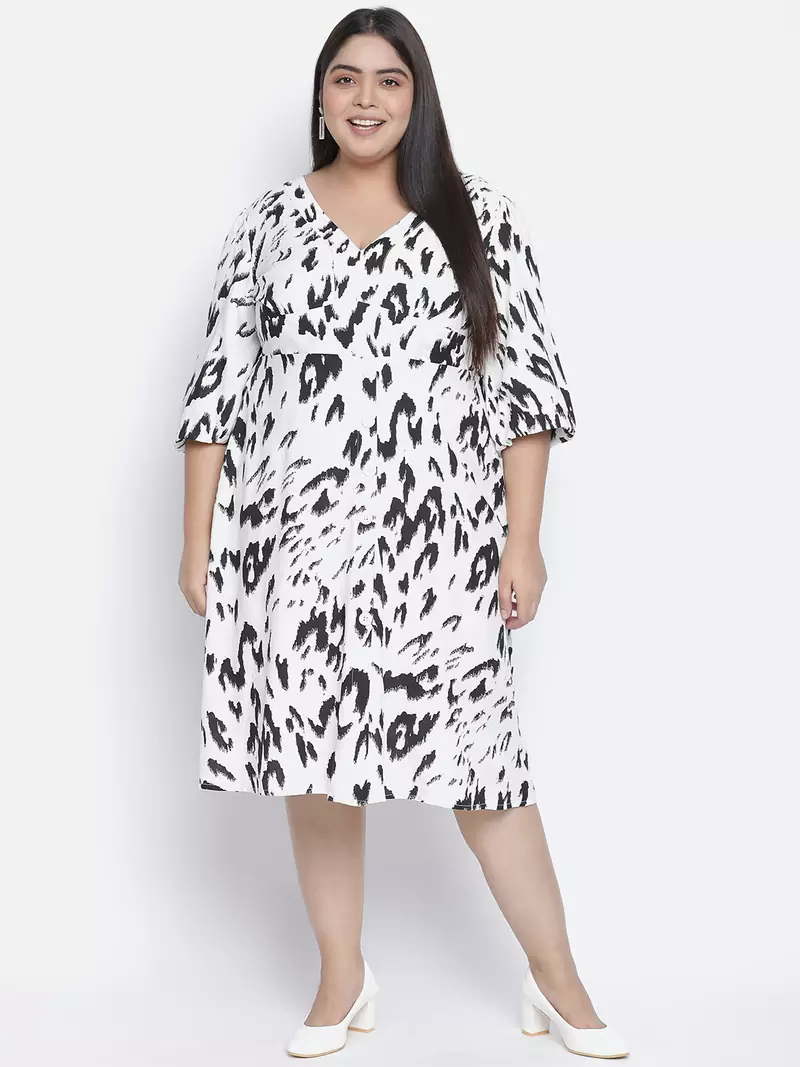 Tizzy white animal print plus size women dress
