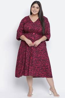 Wanic wine animal print plus size button - down dress
